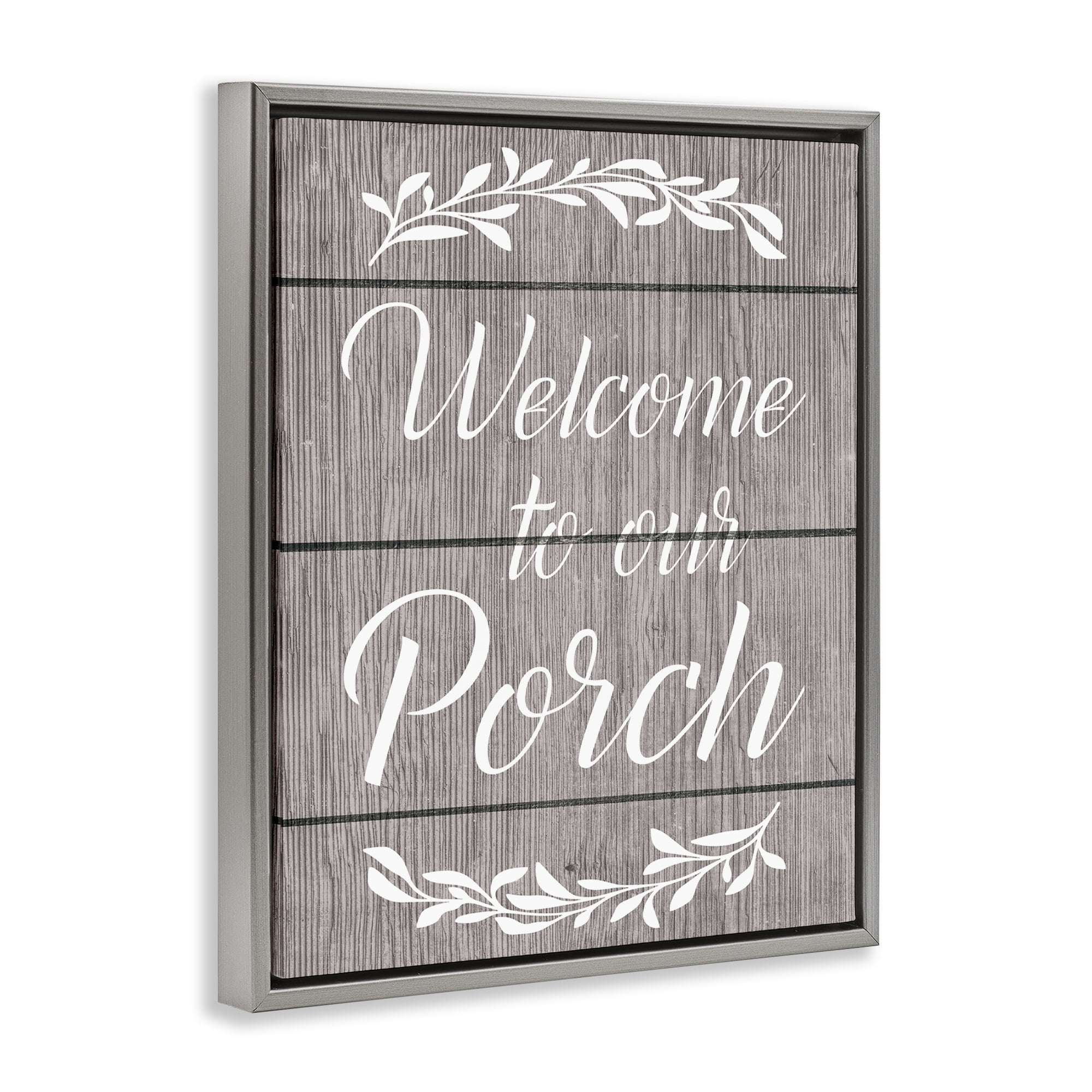 Stupell Industries Rustic Welcome Porch Text & Numbers Painting Gray Floater Framed Canvas Art Print Wall Art, 17 x 21