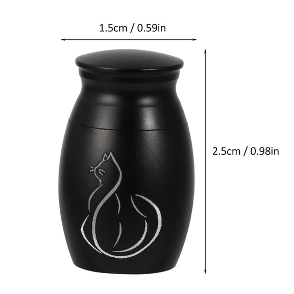 Minkissy Black Stainless Steel Pet Urn with Unscrew Lid, Cat Design Memorial Container for Ashes
