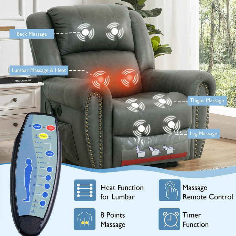 TEKAMON Infinite Position Lift Recliner Chair With Rivet, Massage and  Heating, Dual Motor Power Lift Chair for Living Room, Fabric, Grey