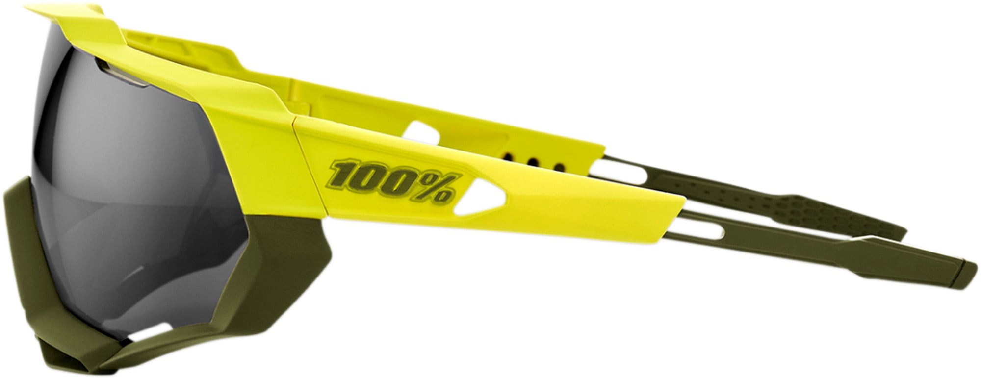 100% Speedtrap Sunglasses (One Size Fits Most, Neon Yellow/Olive / Black Mirror Lens)