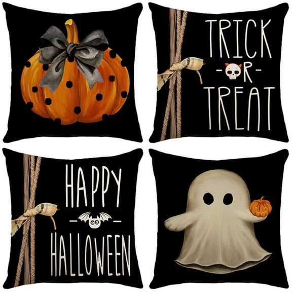 Halloween Throw Pillows, Set of 4 Outdoor Halloween Pillows Polyester / Velvet Outdoor Pillows for Couch, Sofa, Patios(without Pillow Inner)