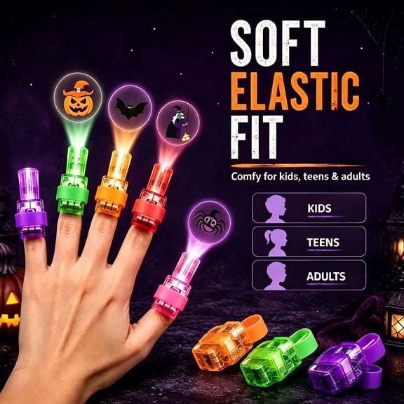 36pcs Halloween Finger Projector Light Set, Mini Colorful LED Lights Cast on Surfaces, Wearable Projectors Support Party Games and Fun, Group Favors Costume Events and Nighttime Play