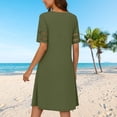 thumbnail image 4 of Vestido de Manga Corta para las Mujeres Encaje Casual, Cuello Redondo Plegado Vestido de Verano de Color Sólido, 4 of 8