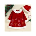 thumbnail image 3 of hirigin  9m-4Y Christmas Baby Girl Red Dress Toddler Infant Kid Girl Snowflake Velvet A-line Long Sleeve Dresses + Hat Xmas D01, 3 of 9