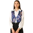 thumbnail image 1 of INSPIRE CHIC Traje De Navidad Para Mujer Chaleco De Satén Con Cierre De Botón Y Estampado Floral Azul marino M, 1 of 6