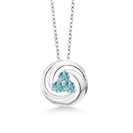 1.50 Ct Round Blue Zircon 925 Sterling Silver Circle Round Pendant With Chain