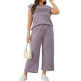thumbnail image 4 of Lumtrix Two Piece Sets For Women Summer Outfits Matching Lounge Sets Wide Leg Crop Pants Side Slit Summer Vacation Travel Light Purple 2XL, 4 of 6