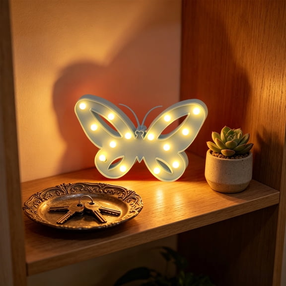 LWVITH Butterfly LED Marquee Night Light Plastic Wall Decor, Battery Operated Cute Desk Lamp for Girls Bedroom Nursery Party Ambiance, Whimsical Room Accent, Perfect Birthday Gift for Teens