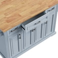thumbnail image 3 of 54inch Large Kitchen Island with Rubber Wood Drop Leaf, Embossed Texture Rolling Kitchen Cart on 4 Wheels with 4 Doors and 3 Drawers, Kitchen Island with Storage for Kitchen, Dining Room,Grey Blue, 3 of 5