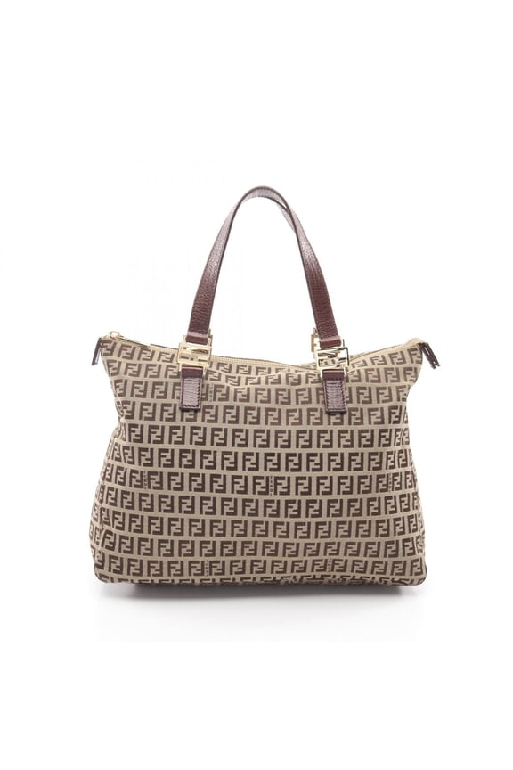 Pre-Owned Fendi Zucchino Tote Bag Handbag Canvas Leather Women's Beige/Brown 8BH138