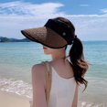 thumbnail image 4 of Women's Sun Visor Hats Wide Brim Straw Beach Hat Ponytail Hats for Women Foldable Floppy, 4 of 7