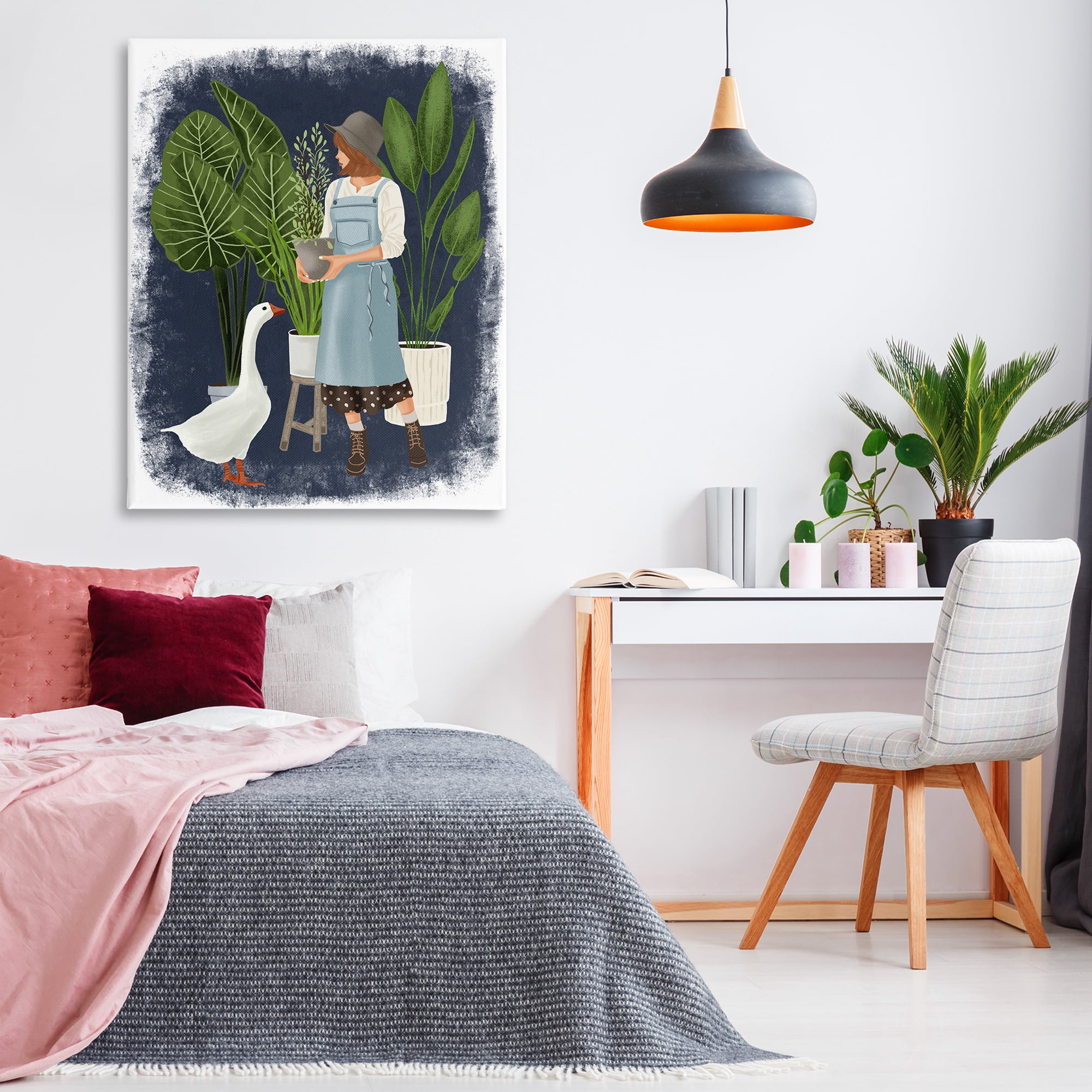 Stupell Industries Gardner Girl with Goose People Painting Wrapped Canvas Art Print Wall Art, 36 x 48