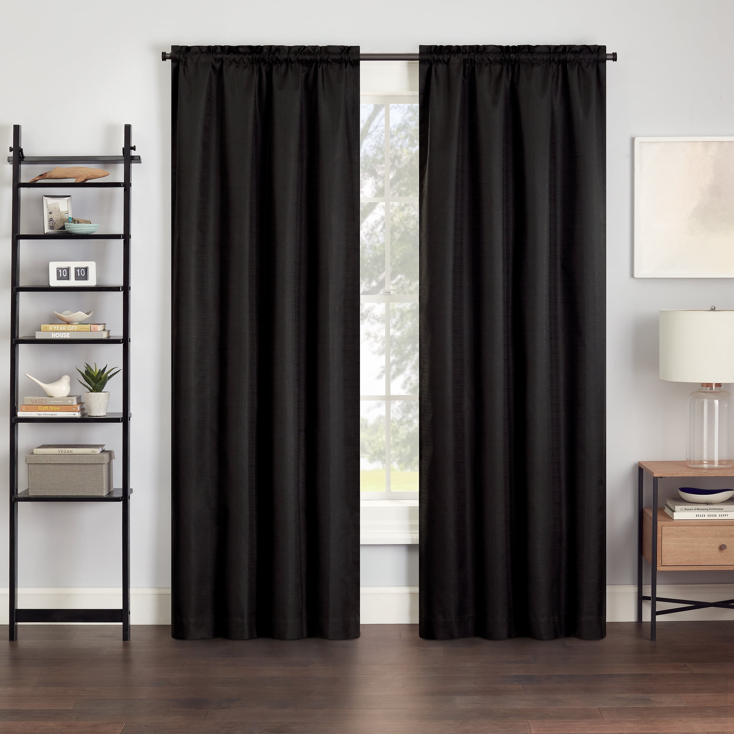 Eclipse Samara Solid Color Blackout Rod Pocket Single Curtain Panel, Black, 42 x 63