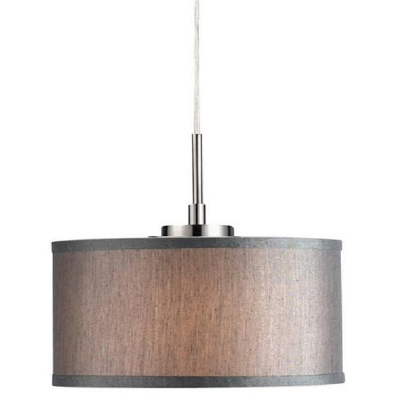 Woodbridge Lighting Drum Fabric & Metal Mini-Pendant in Satin Nickel/Gray