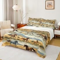 Manfei Western Farm Horse Twin Sheet Sets,Rustic Farmhouse Cabin Twin Fitted Sheet,Natural Mountain Flat Sheet For Kids,Breathable Home Decor,3 Pieces