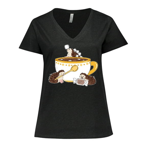 Inktastic Cute Hot Chocolate Hedgehogs Women's Plus Size V-Neck T-Shirt