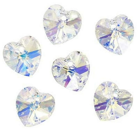 Swarovski Crystal 10mm Hearts Charms - Swarovski Crystal, #6228 Heart Pendants 10mm, 6 Pieces, Crystal AB