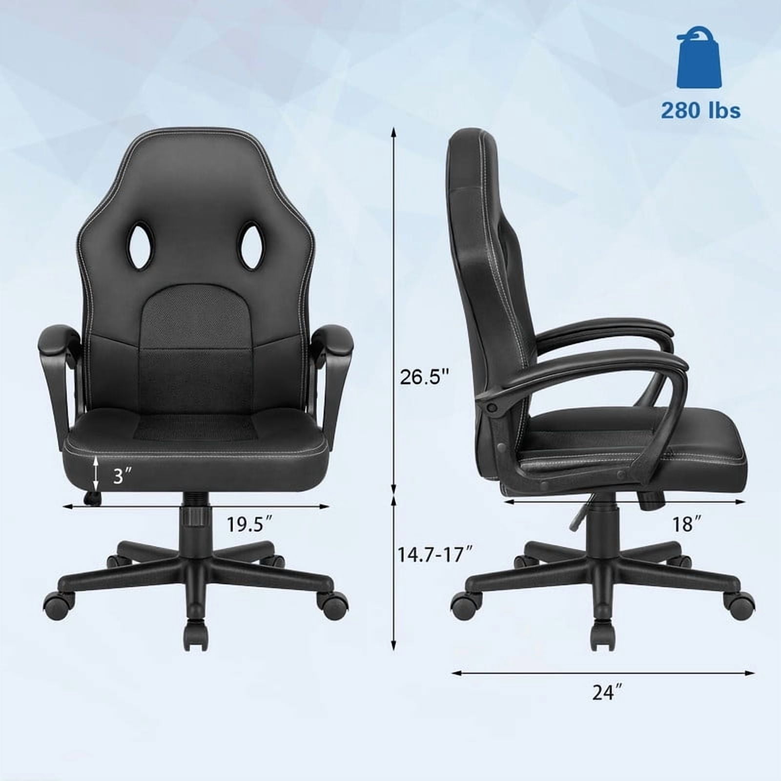 Lacoo Mid Back Gaming Chair Ergonomic PU Leather Computer Gaming Chair Office Chair with Armrests, Black