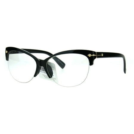 Fashion Half Rim Womens Cat Eye Clear Lens Horned Glasses Black Gold