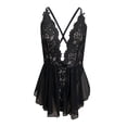 thumbnail image 4 of Gibobby Lencería mujer erótica Lencería para mujer con encaje frontal abierto, ropa de dormir halter Nighty(Negro, G), 4 of 5