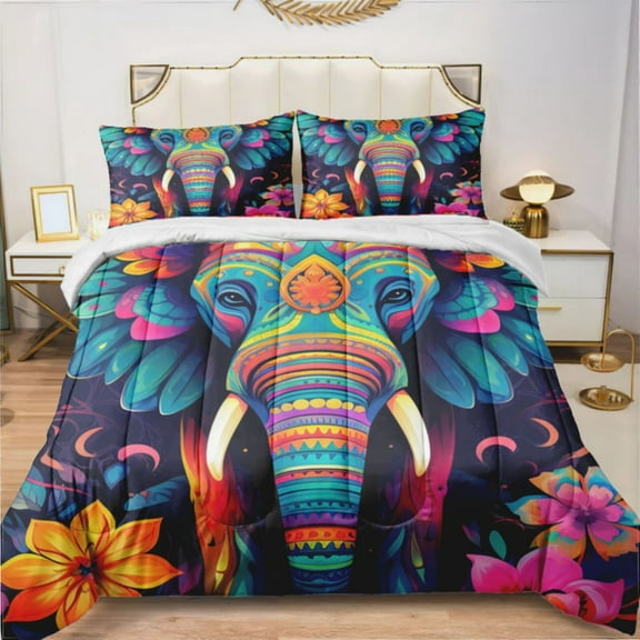 A Background With A Gradient Color And A Colorful Elephant (3) Comforter Set Bedding Set Duvet Set Set 3pcs Twin Size