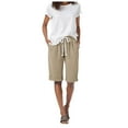 thumbnail image 4 of vigerkar Women's Elastic Waist Knee Length Casual Cotton Bermuda Shorts with Drawstring Khaki, XL, 4 of 6