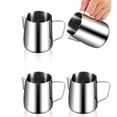 thumbnail image 1 of 4 Pcs Milk Frothing Pitcher Espresso Steaming Pitchers 12 Oz Stainless Steel Milk Frother Cup Milk Frother Steamer Cup,4 * stainless steel cup,Silver, 1 of 7