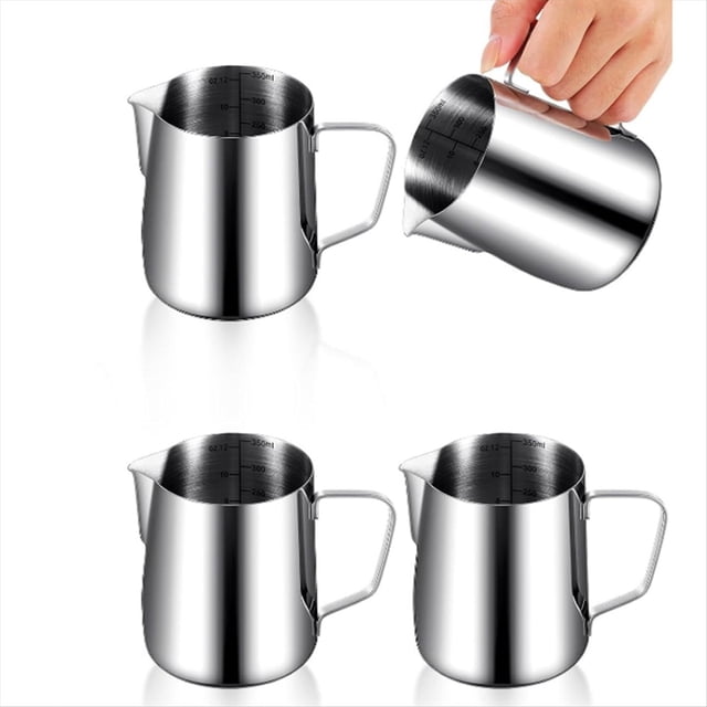 4 Pcs Milk Frothing Pitcher Espresso Steaming Pitchers 12 Oz Stainless Steel Milk Frother Cup Milk Frother Steamer Cup,4 * stainless steel cup,Silver