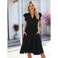 thumbnail image 5 of Women'S Summer Dress V Neck Short Sleeve Midi Sundress Flowy Tiered Beach Dresses with Pockets, 5 of 9