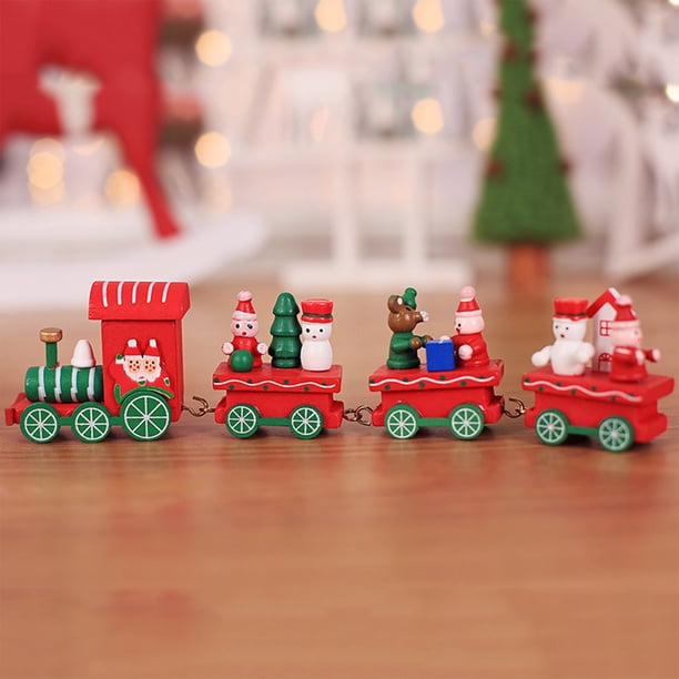 Decoraciones navideñas Fiudx Tren de Navidad Juguetes de madera para niños
