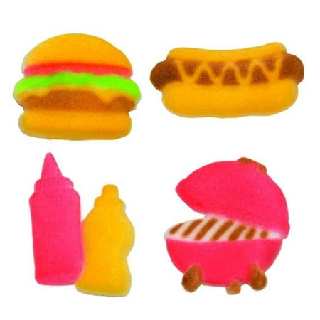 Summer Bar BQ Hamburger Hot Dog Ketchup Mustard Grill Sugar Decorations Toppers Cupcake Cake Cookies Birthday Favors Party 12 Count