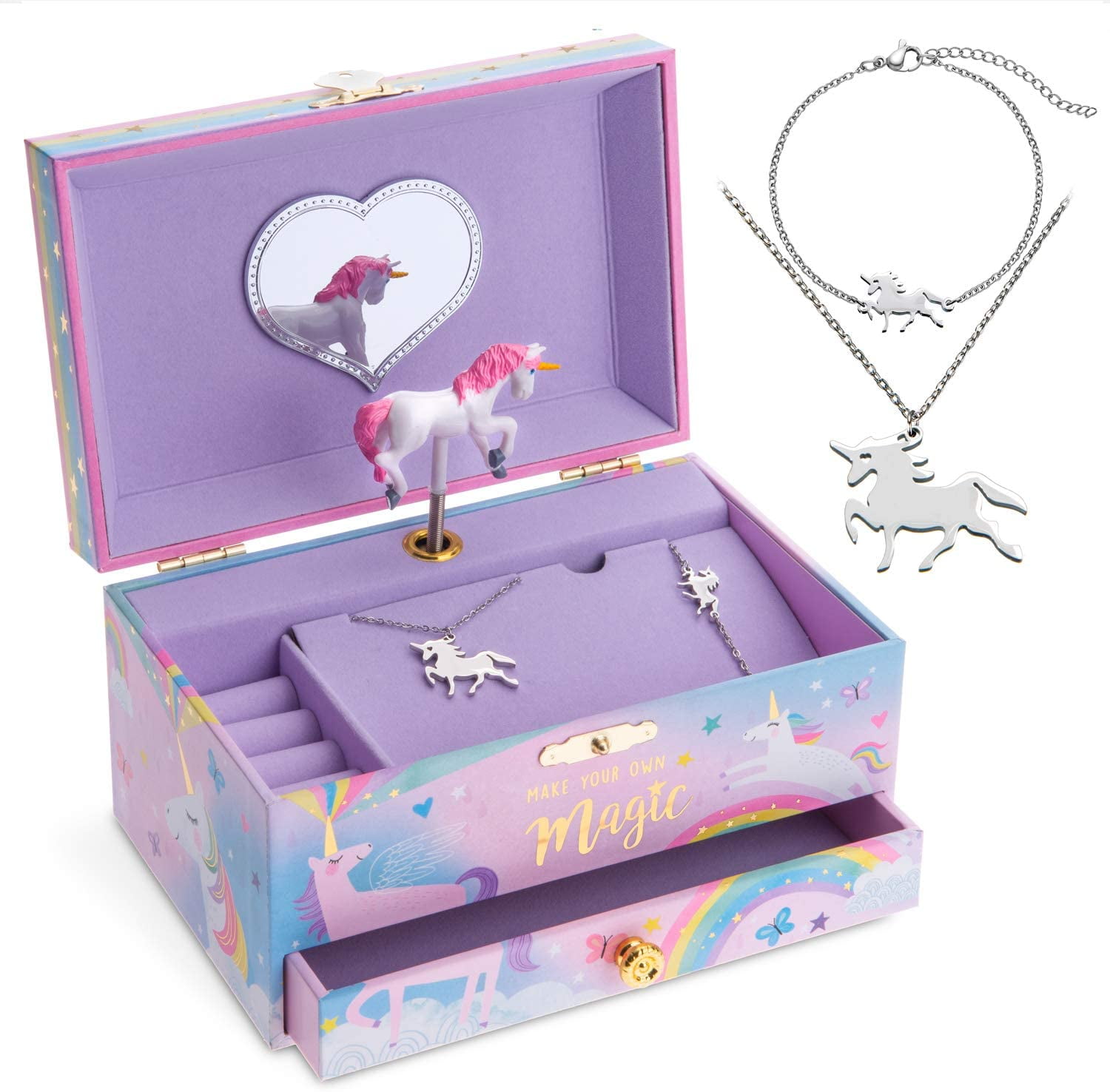 Jewelkeeper Unicorn Music Box & Little Girls Jewelry Set - 3 Unicorn 