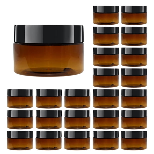 Frascos de plástico zmybcpack, paquete de 24 unidades, 60 ml, color ámbar con tapas y espátulas