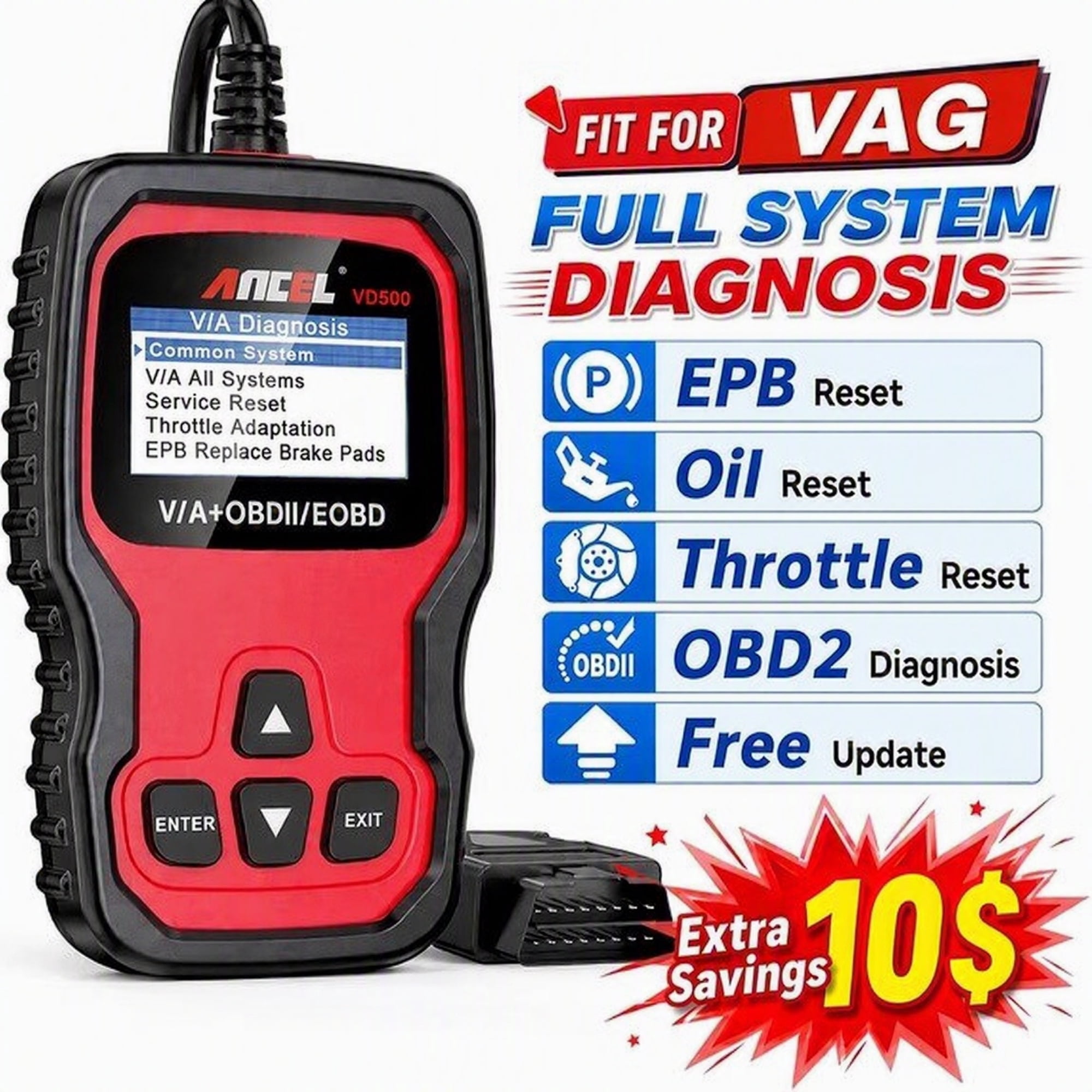 Ancel VD500 OBD2 Scanner Code Reader All System ABS SRS EPB IMMO Automotive Diagnostic Tools