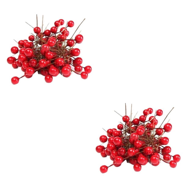 Bearachild 100 piezas de espuma artificial rojo vivo bayas de acebo guirnalda para el hogar decoración navideña ramo fruta baya Rojo 2piezas