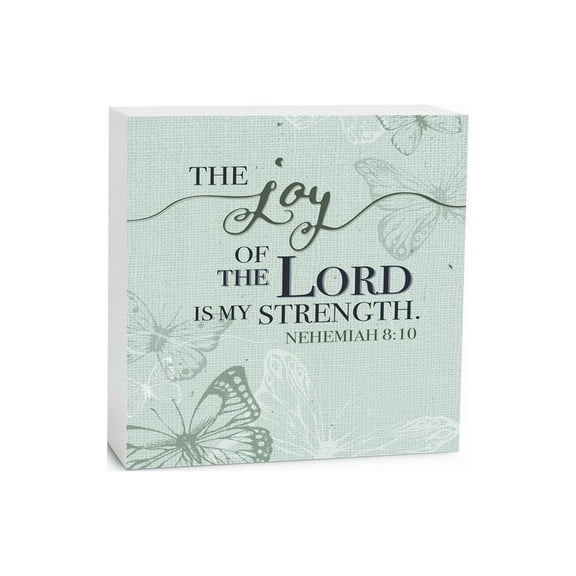 Joy Of Lord Strength Mint Butterfly 5 x 5 Wood Tabletop Sign Plaque