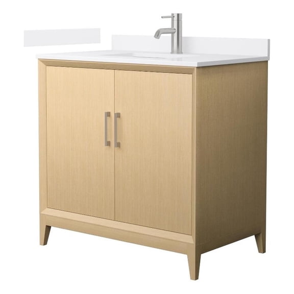 Janna 36" White Oak Single Vanity & White Cultured Marble Top & Nickel Trim