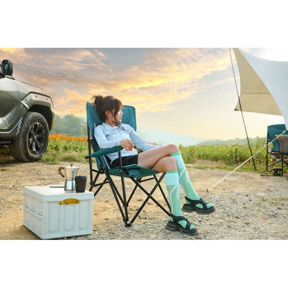 High Back Heavy Duty Lawn Chair Support 250LBS, Portable Collapsible Chair with Cup Holder -Blue