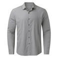thumbnail image 2 of Caqnni Casual Men's Linen Shirt Long Sleeve Beach Shirts Summer Lightweight (Grey,XXL), 2 of 5