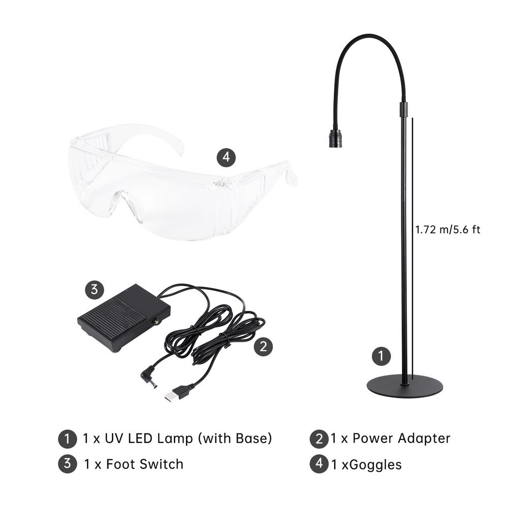 VAHIGCY 10W UV Lash Lamp with Foot Pedal, Rapid Dry in 3 Seconds for Eyelash Extension Grafting Eyebrow Beauty Salon, Adjustable Angle and Light Spot Size, UV Lamp for Lash Tech (Black)