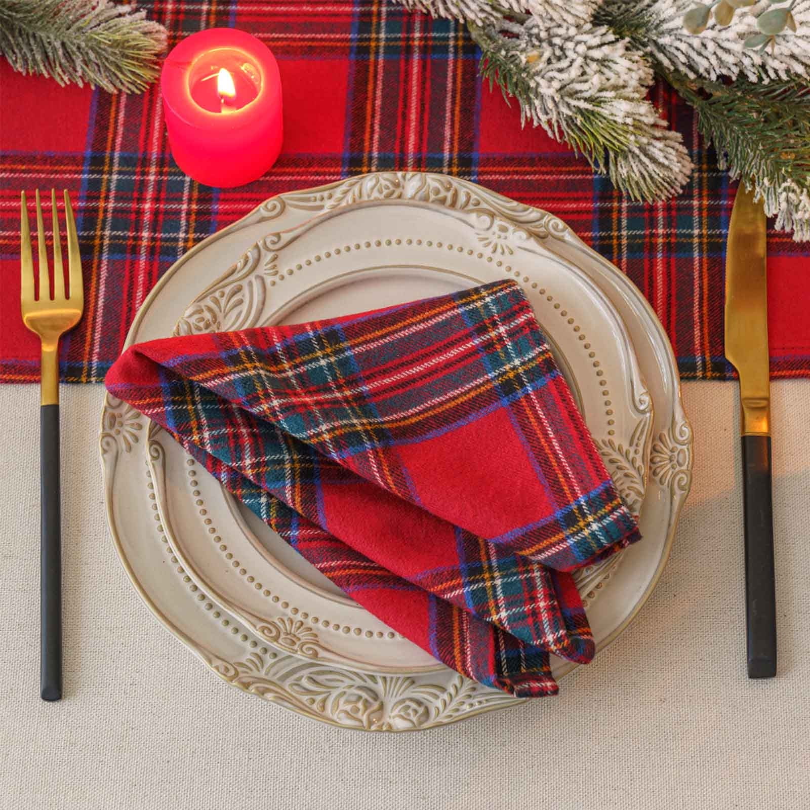 Lot De 6 Serviettes De Table En Tissu à Carreaux Rouges Et Noirs - 46x46cm, Réutilisables, Pour Fêtes Et Restaurants