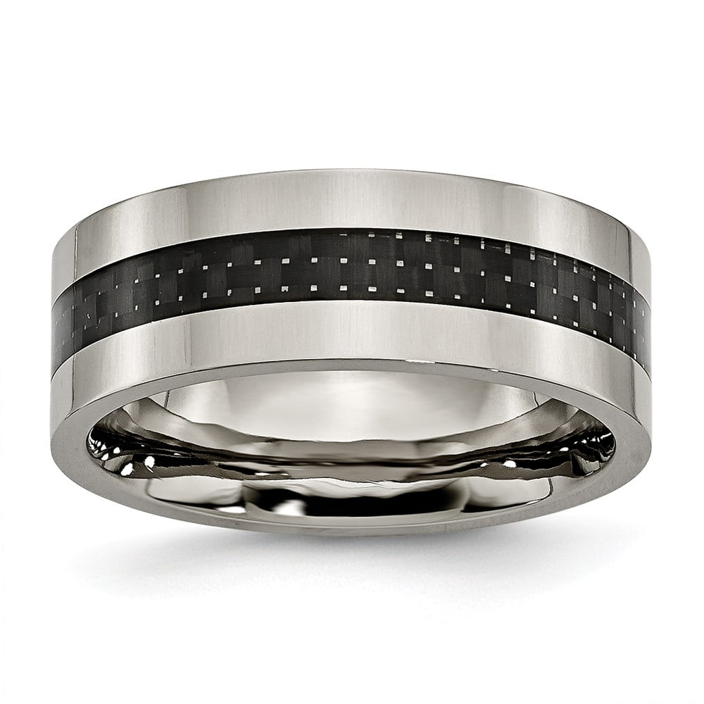 Best Designer Jewelry Titanium Polished w/Black Carbon Fiber Inlay Flat 8mm Band Best Designer Jewelry Titanium Polished w/Black Carbon Fiber Inlay Flat 8mm Band
