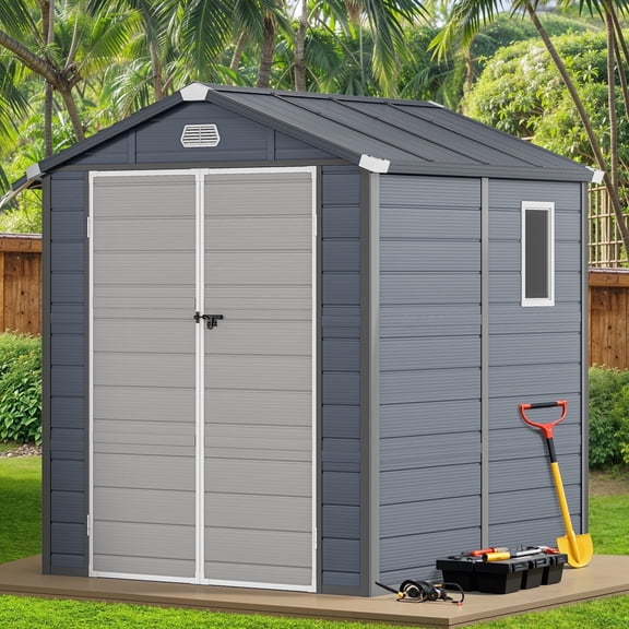 ModFusion 6.3x6.2 ft Resin Storage Shed with Window, Reinforced Aluminum Frame, 229 Cuft Air Vent, 86.2"x70.8" Double Door, Dark Gray