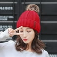 thumbnail image 3 of Dyfzdhu Fashion Women Warm Solid Thicken Wool Hat Stripe Knit Windproof Cap Red, 3 of 4