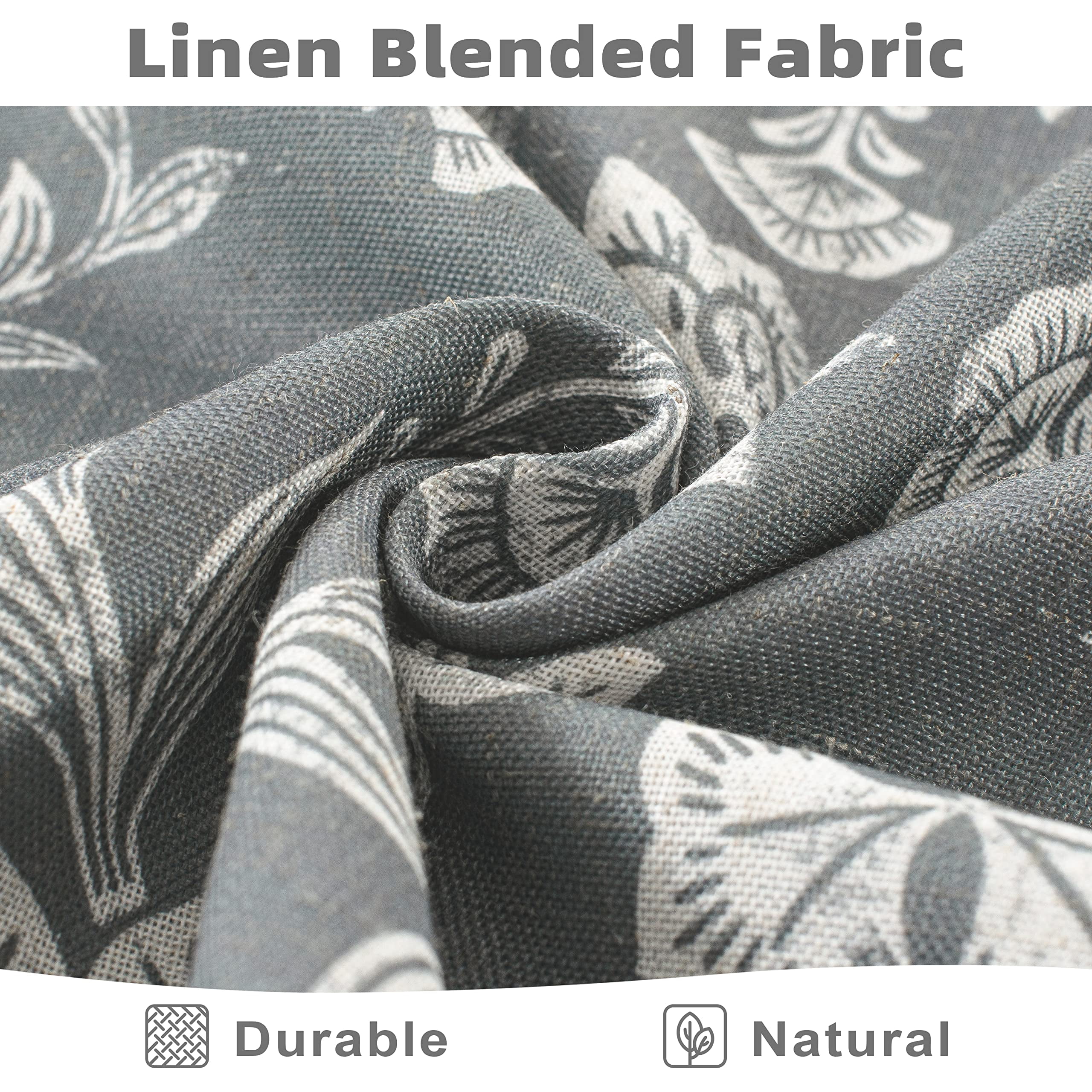 DriftAway Twyla Linen Blend Blackout Valance for Kitchen 18 Inch Length Boho Floral Printed Lined Rod Pocket Room Darkening Window Curtain Valance for Living Room Bedroom 52x18 Inch Gray Beige