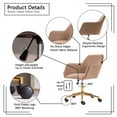 thumbnail image 2 of Velvet Home Office Chair, Modern Swivel Desk Chair with Gold Base, Round Solid Wheel, Adjustable Vanity Chair Armchair for Study, Living Room, Bedroom, Light Coffee, 2 of 9
