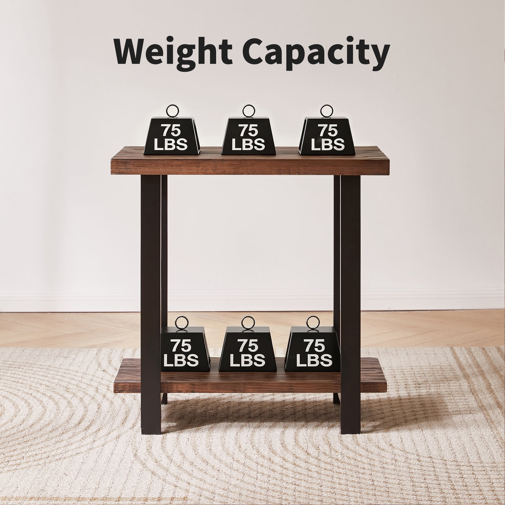 End Table 27.16 Inch, 2-Tier Industrial Side Table with Solid Pine Top and Rubberwood Legs, Sofa Table and Nightstand for Living Room and Bedroom, Walnut