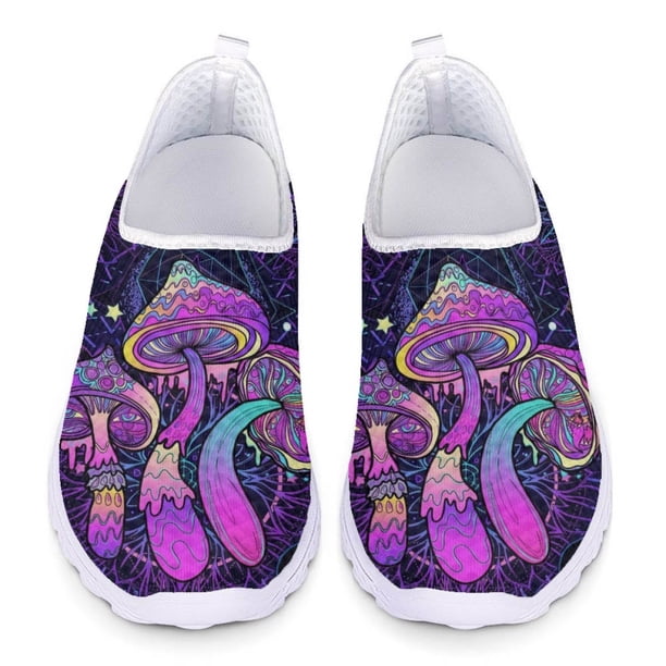 Zapatos casuales con estampado de hongos psicodélicos para mujer, nuevos zapatos planos deportivos de moda para exteriores, zapatos de malla ligeros y transpirables para verano y otoño