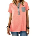 thumbnail image 3 of Umfun Womens V-neck Button Short Sleeve T-Shirt Solid Casual T-Shirt Loose Sports Outdoor Tops Pink XL, 3 of 5