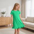 thumbnail image 4 of Ruyang Girls Short Sleeve Dress Crew Neck Ruffled Hem A Line Dress Solid Loose Fit Lightweight Casual Sporty Dresses for Kids Toddlers, 4 of 8